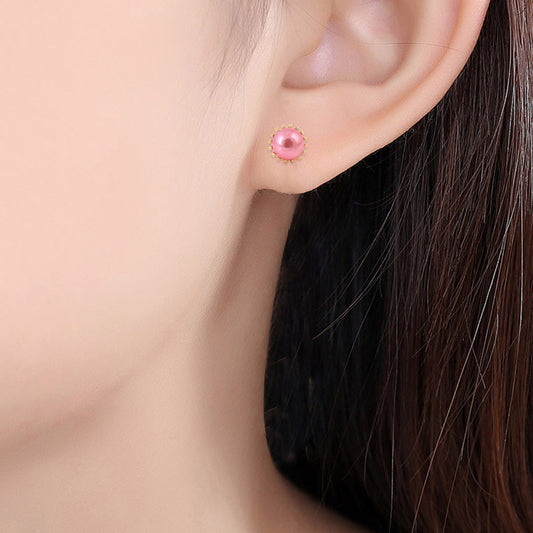 Goldplated Baby Pink Rose Quartz Stud Earring