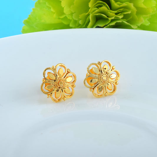 Brass 24KT Micron Gold handmade Bikaner royal floral design Traditional stud earrings (ERSV1474)