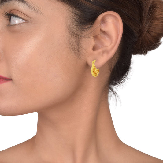 Gold Plated Small size Simple sober handmade basket shape Bali Hoop earrings