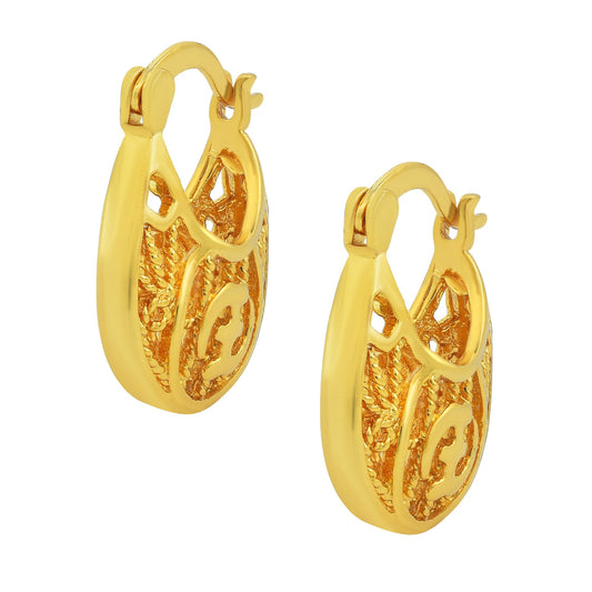 Gold Plated Small size Simple sober handmade basket shape Bali Hoop earrings