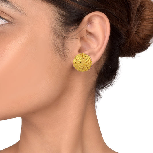 Gold plated Brass Wati shape Big Handmade Stud Traditional Earring