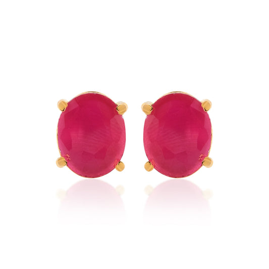 Goldplated Faux Burma Ruby cut stone Stud Earring