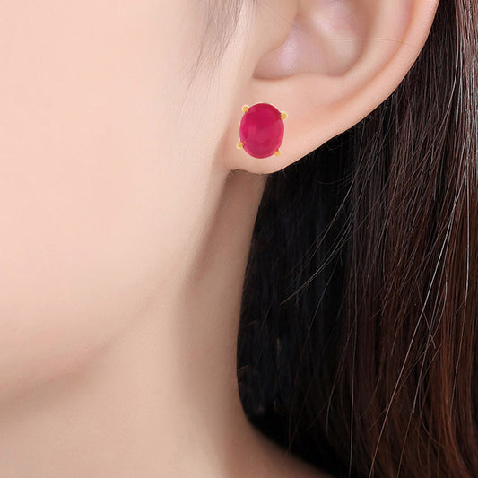 Goldplated Faux Burma Ruby cut stone Stud Earring