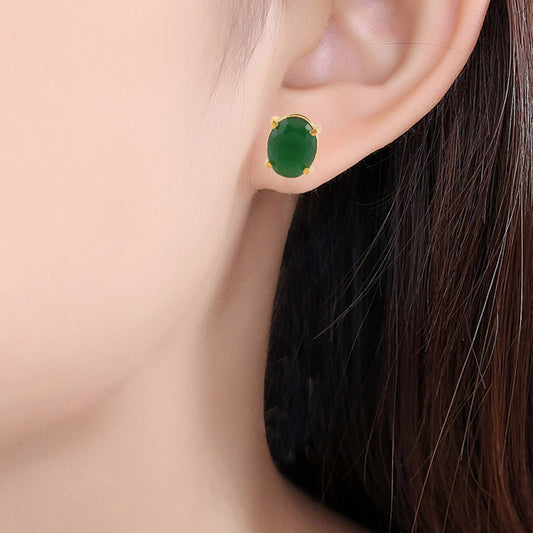 Goldplated Faux Panna Emerald Oval stone Stud Earring