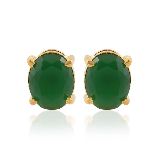 Goldplated Faux Panna Emerald Oval stone Stud Earring