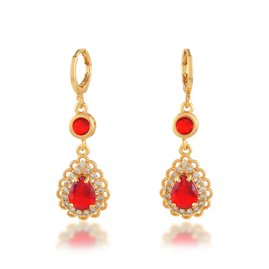 Brass 24KT Gold Plated Imitation Ruby and Imitatio Diamond Moissanite Earrings (ERSV1734)
