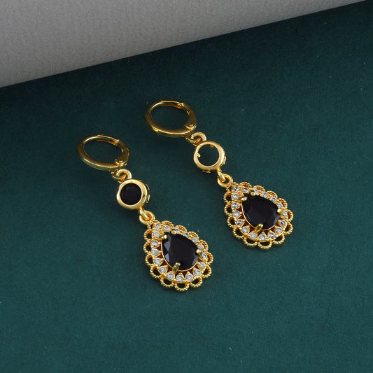 Brass 24KT Micron Gold Imitation Emerald with Moissanite Fashion Earrings (ERSV1735)