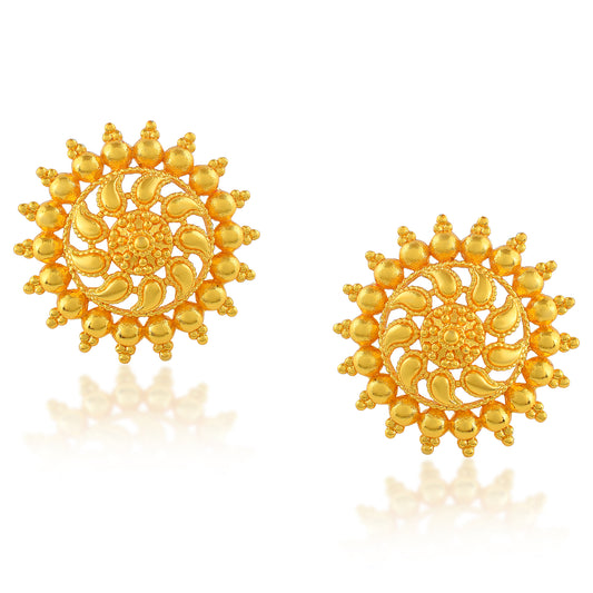 Brass 24kt Micron Gold Handmade Sun design traditional Stud Earrings (ERSW6853)