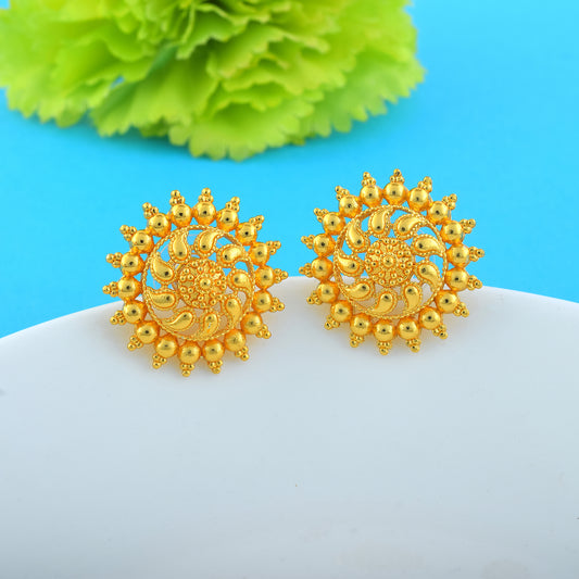 Brass 24kt Micron Gold Handmade Sun design traditional Stud Earrings (ERSW6853)