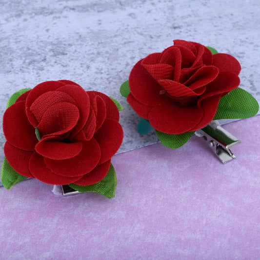 Fabric Red Rose design Pack of 2 Hair clip pin Accessory