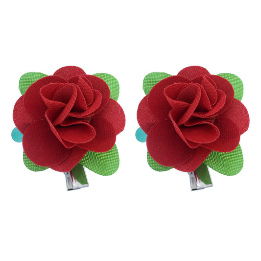 Fabric Red Rose design Pack of 2 Hair clip pin Accessory