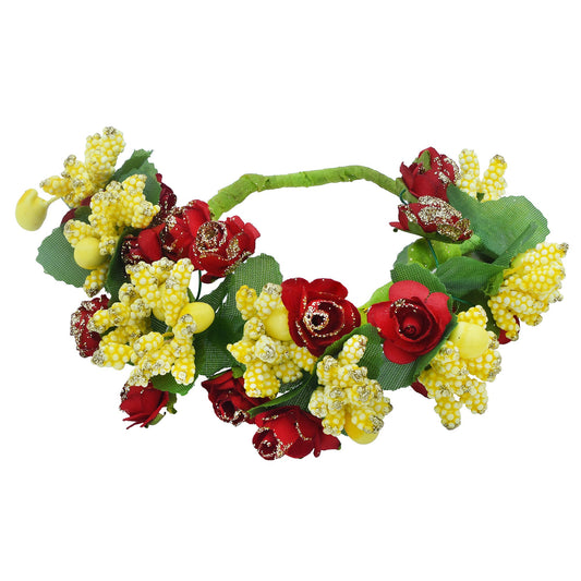 Synthetic Rose and Yellow leaflet Stylish Gajra Veni Hair accessory