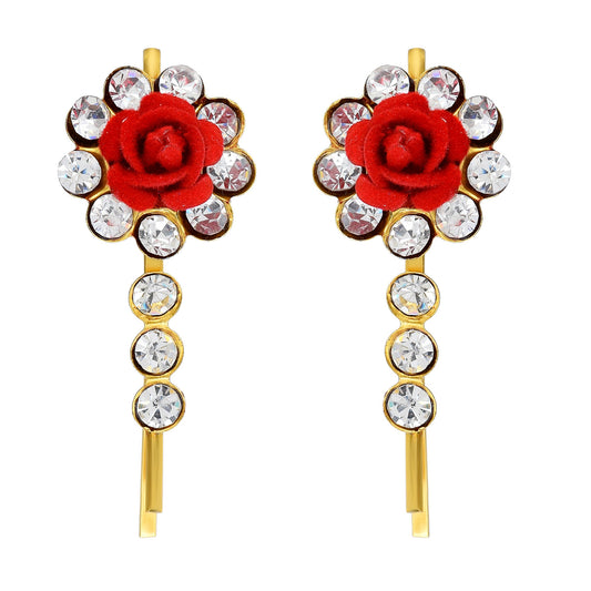 Goldplated Rose design Fashion Hairclips Women Girls (Pack of 2 Pins)