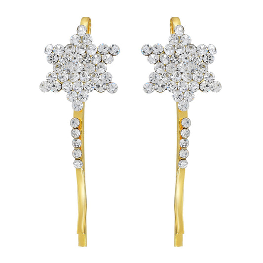 Goldplated Star Shape CZ studded Fashion Hairclips Women Girls (Pack of 2 Pins)