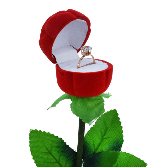 Imitation Rose Stem Gift Box with Goldplated Solitaire Finger ring