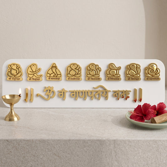 Acrylic Asht-Vinayak Darshan main door Pattika New House Warming Home Decor Gift Hindu Spiritual Puja Item (HDKL7827)