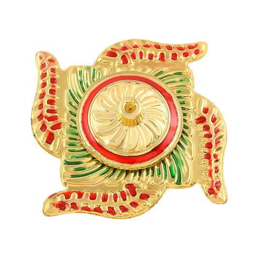 Gold Plated Acrylic Swastik Shape Roli Chawal Puja Teeka Tilak Thali