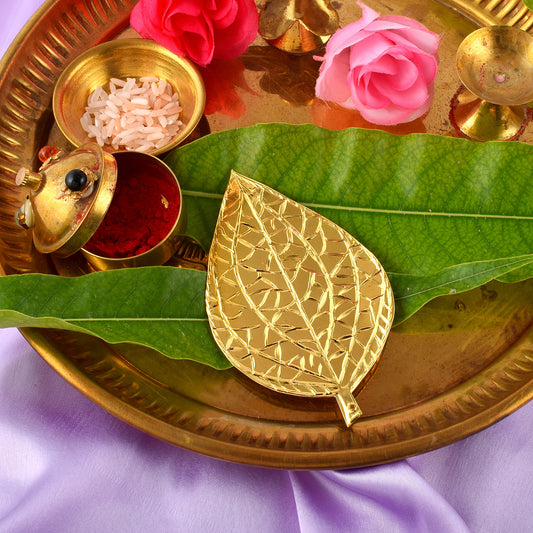 Brass Micron 1 Gram Gold Pan Patta for Puja Hindu Spiritual Home decor gift (HDSC5250)