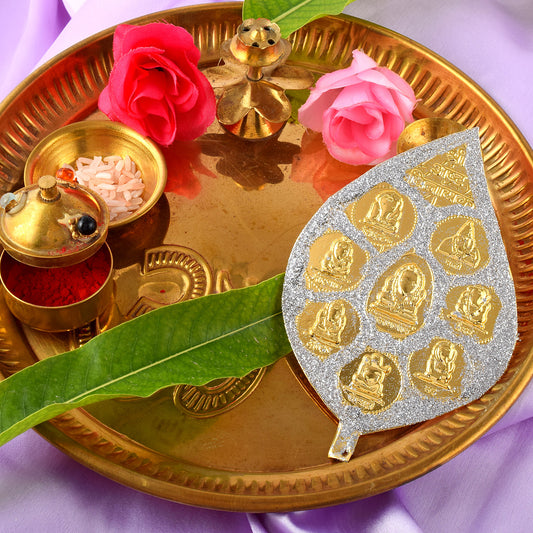 Micron Gold and Brushed Silver Asht Vinayak Pan Patta (HDSC5251)