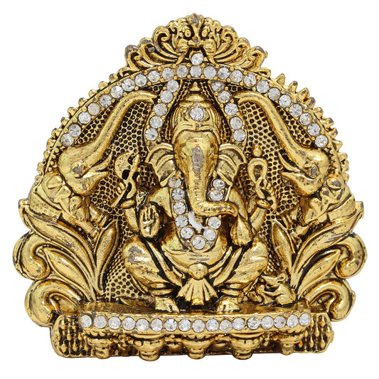 Gold Coated American Diamond (CZ) Studded Ganesh Ganpati Idol Stand