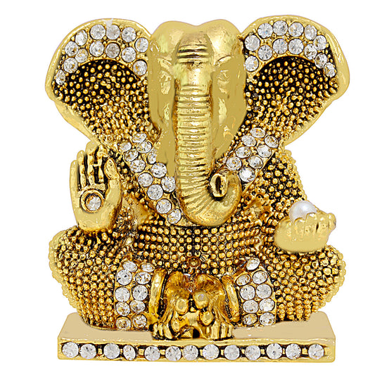 Pure Brass 24KT Gold Coated Antique Finish, American Diamond (CZ) Studded Ambhuja Ganesh Ganpati Image Idol Stand