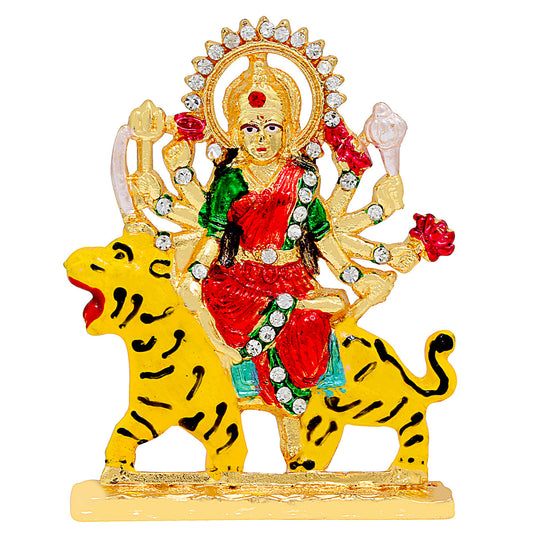 Brass Colourful Meenakari Durga Sherawali MATA Image Idol Stand