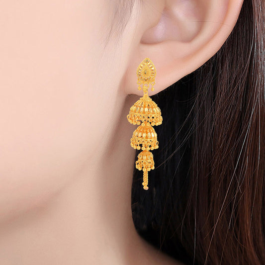 Brass Goldplated Triple Umbrella Traditional Jhumki