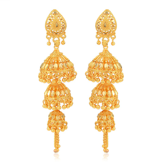 Brass Goldplated Triple Umbrella Traditional Jhumki