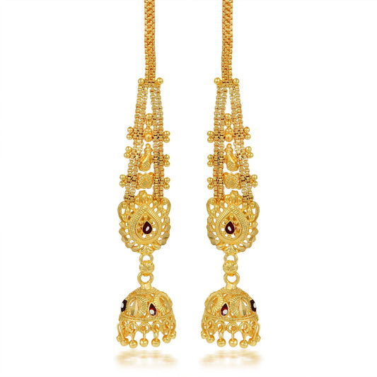 Brass Gold Plated Ethnic long Patta Earwire Jhumki earrings for Women