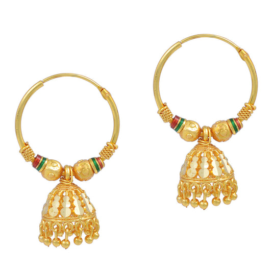 Gold plated Faux Kundan, Meena work Hoop Bali Jhumki Fusion Earrings