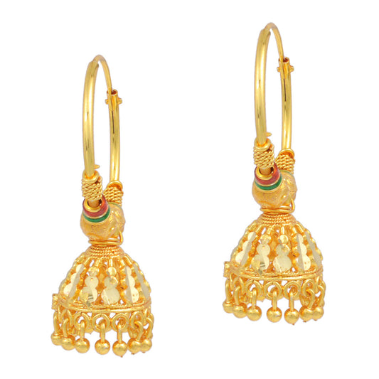 Gold plated Faux Kundan, Meena work Hoop Bali Jhumki Fusion Earrings