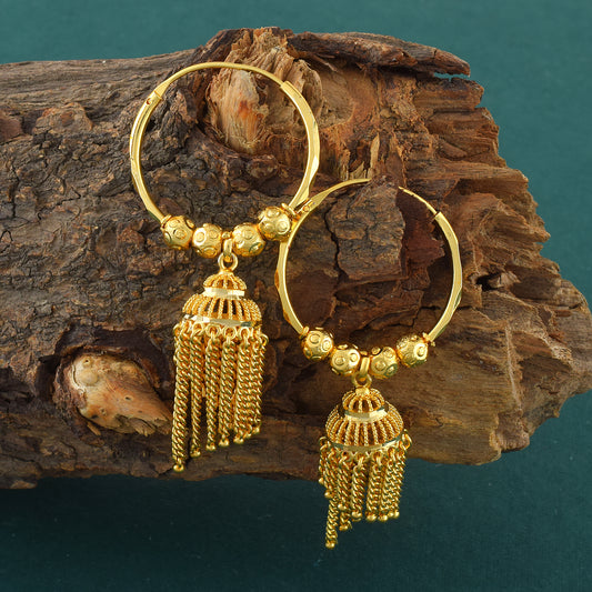 Gold plated Faux Kundan, Hoop Bali Jhalar Jhumki Earrings (JHAT2702)