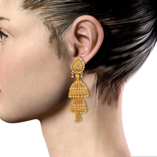 Gold Plated handcrafted 1 Micron, Faux Kundan Double Umbrella Bridal wedding earring