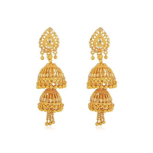 Gold Plated handcrafted 1 Micron, Faux Kundan Double Umbrella Bridal wedding earring