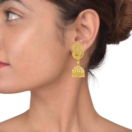 Gold plated Rajasthan Temple Kangoora design inspired, handmade designer Fashion Jhumki