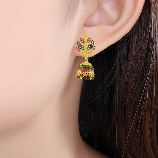 Brass Goldplated Handmade Rasrawa Mutlcolour Colourful Jhumka Earrings