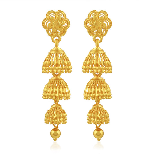 Brass Goldplated Traditional Long Jhumka Women Earrings