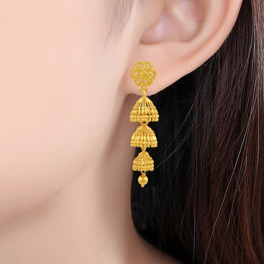 Brass Goldplated Traditional Long Jhumka Women Earrings