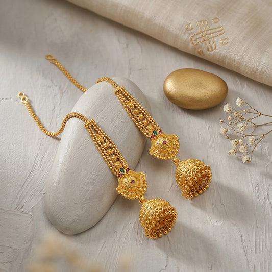 Brass Gold plated Handmade Kan chain long Jhumki for Women tradtional (JHAT8536)