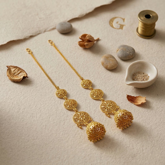 Brass Gold plated Handmade Kan chain long Jhumki for Women tradtional (JHAT8539)