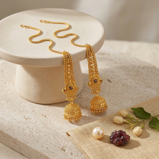 Brass Gold plated Handmade Kan chain long Jhumki for Women tradtional (JHAT8541)