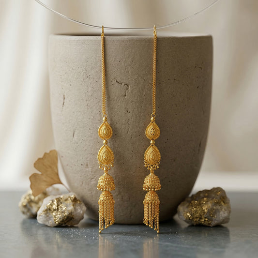 Brass Gold plated Handmade Kan chain long Jhumki for Women tradtional (JHAT8544)