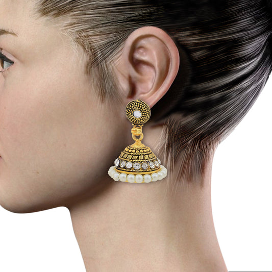 Gold plated fresh water Pearl and CZ studded Ethnic Traditional Bridal festival Jhumki Earrings