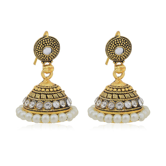 Gold plated fresh water Pearl and CZ studded Ethnic Traditional Bridal festival Jhumki Earrings