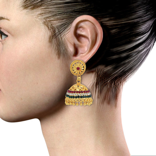 Gold plated Multicolour CZ studded Ethnic Traditional Bridal Wedding festival Jhumki Earring