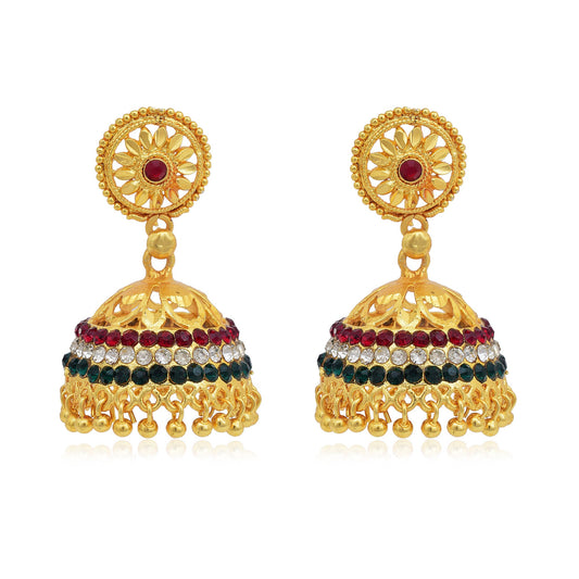 Gold plated Multicolour CZ studded Ethnic Traditional Bridal Wedding festival Jhumki Earring