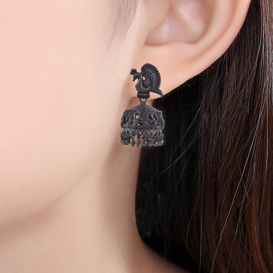 Brass Black Rhodium Peacock design Stylish Jhumki (JHGS5924)