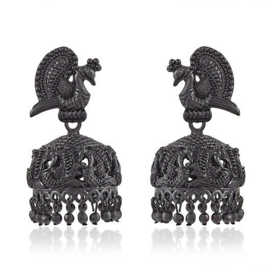 Brass Black Rhodium Peacock design Stylish Jhumki (JHGS5924)