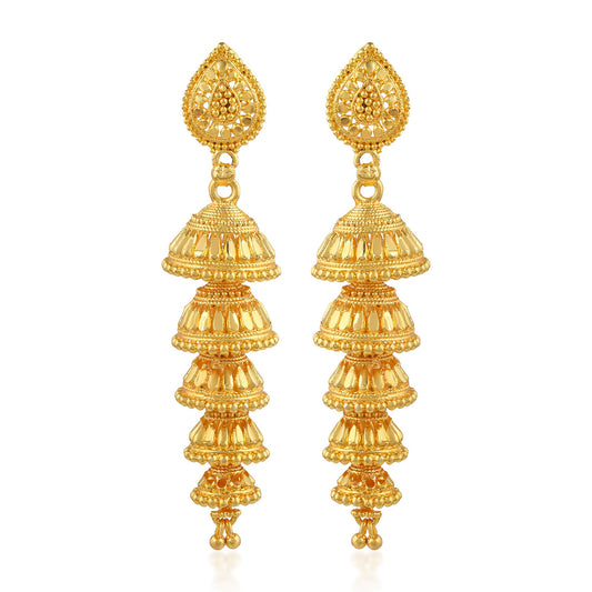 Brass Goldplated 5 Step Long Jhumka Women traditional Earrings