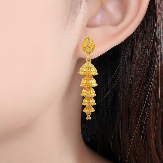 Brass Goldplated 5 Step Long Jhumka Women traditional Earrings